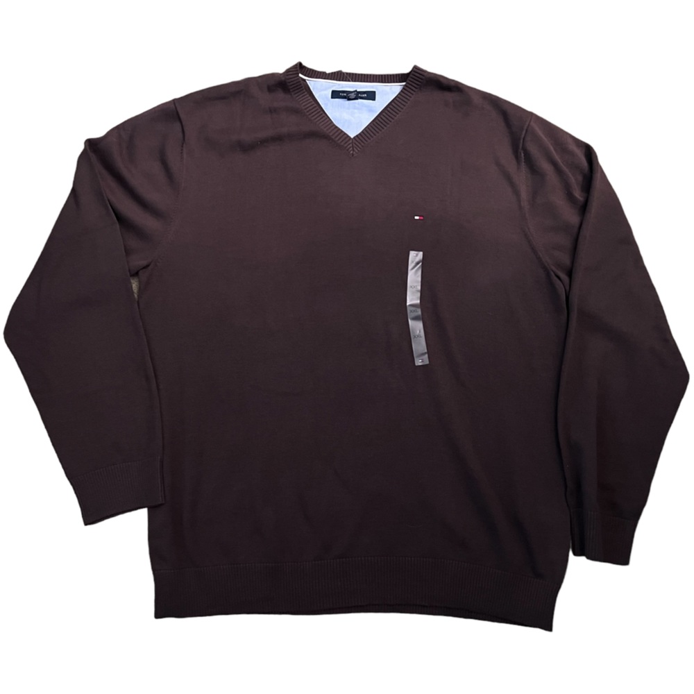 Tommy Hilfiger Men’s V-Neck Brown 100% Cotton Sweater Size XXL